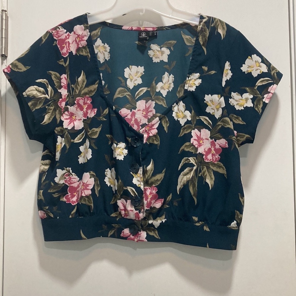 Cropped shirt, dark greenish, blueish